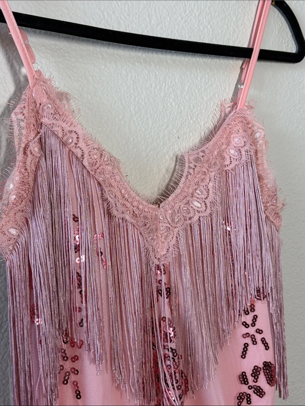 Fringed Pink Sequin Slip Dress - Picture 4 of 9
